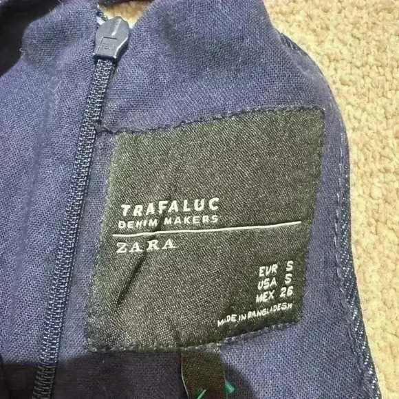 Zara Trafaluc Denim Pinafore Dress Small Open Sides Hidden Back Zipper A-Line - Picture 4 of 5